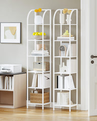 Hzuaneri Plank, boekenkast, 6 niveaus, staand rek, dvd-plank, smalle planken, industriële stijl, kantoorplank, metalen frame voor woonkamer, slaapkamer, keuken, wit BC56013W