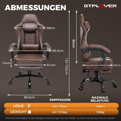 GTPLAYER Gamingstoel, bureaustoel, ergonomische pc-stoel, in hoogte verstelbare draaistoel, armleuningen met synchroon mechanisme, lendenkussen, hoofdkussen en extra dikke zitting, kunstleer