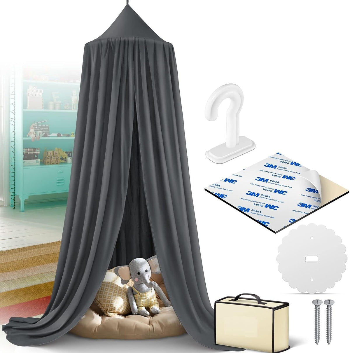 Kidiz® Klamboe kinderkamer - Bedhemel babybed  - 270cm - Antraciet •