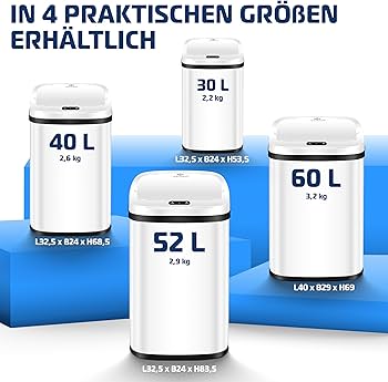 KESSER® Sensor Prullenbak - Afvalbak - Vuilnisbak - 40L - Wit