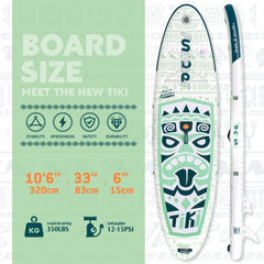 FunWater Stand-Up Paddleboard, TIKI Paddleboard voor volwassenen, 3,20 m lang, met extra breed, groot, antislip EVA-dek, inclusief hoogwaardige SUP-accessoires zoals een dubbelzijdige peddel en een schouderriem voor de SUP-drager.