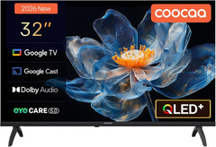 coocaa Smart TV 32 Inches, 80 cm, QLED HD TV Compatible with Google TV, HDR10, Dolby Audio, Bluetooth 5.1, EyeCare, Google Cast, Triple Tuner DVB-T/-T2/-C/-S/-S2 CI+