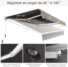 COSTWAY Handmatig uitschuifbaar zonnescherm, 295 x 250 cm, verstelbare hoek 40°-100°, aluminium terraszonnescherm met slinger, UV- en waterbestendig doek voor ramen, terras, balkon (grijs)