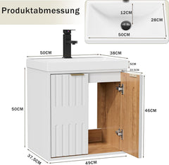 UEV Wastafel klein met onderkast voor gastentoilet hangend 49cm, wit