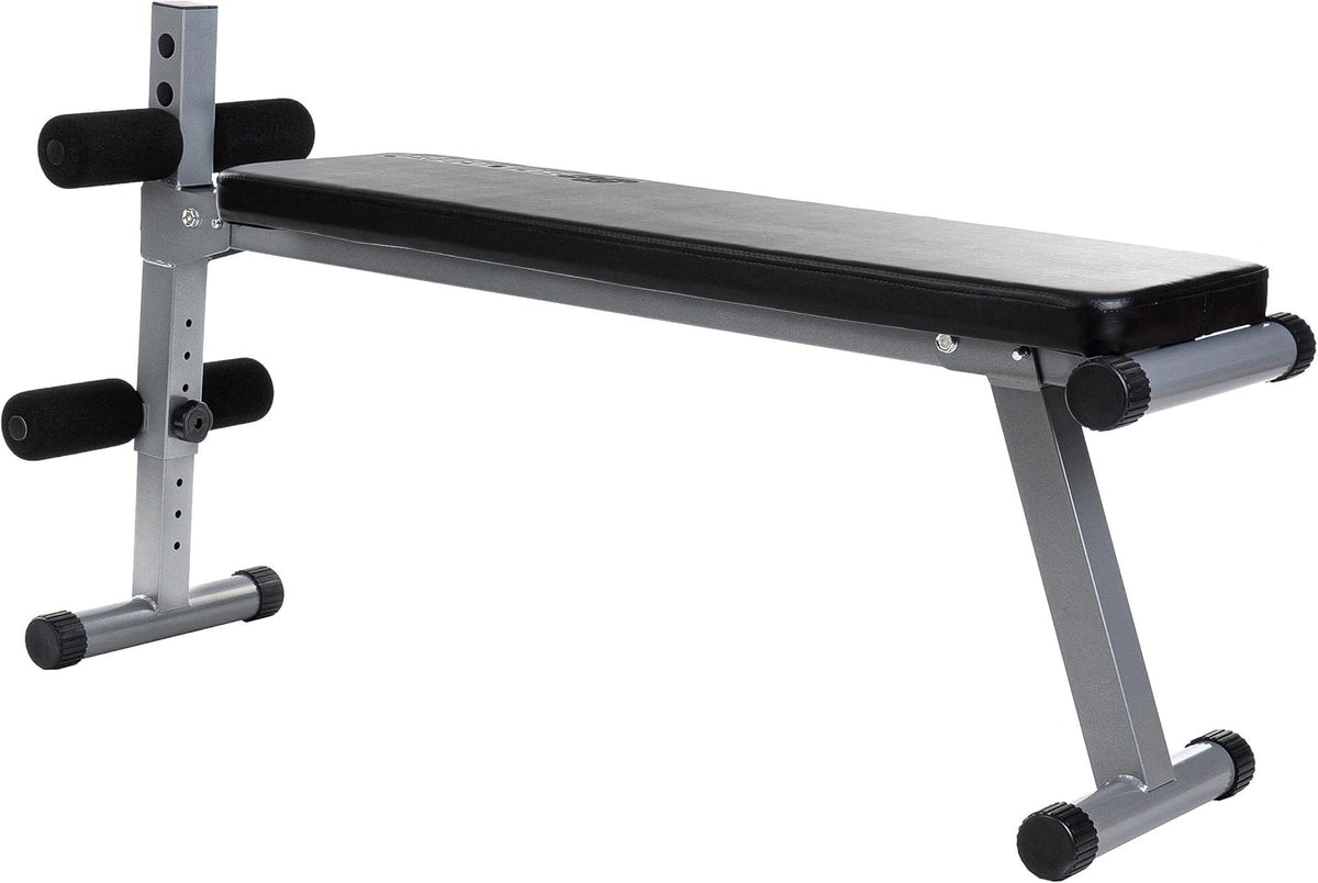 ScSPORTS® Halterbank, inklapbaar, verstelbaar, plat/negatief, met beenfixatie, tot 120 kg, staal, zwart, sit-upbank, buiktrainer, trainingsbank, platte bank, fitnessbank voor thuis