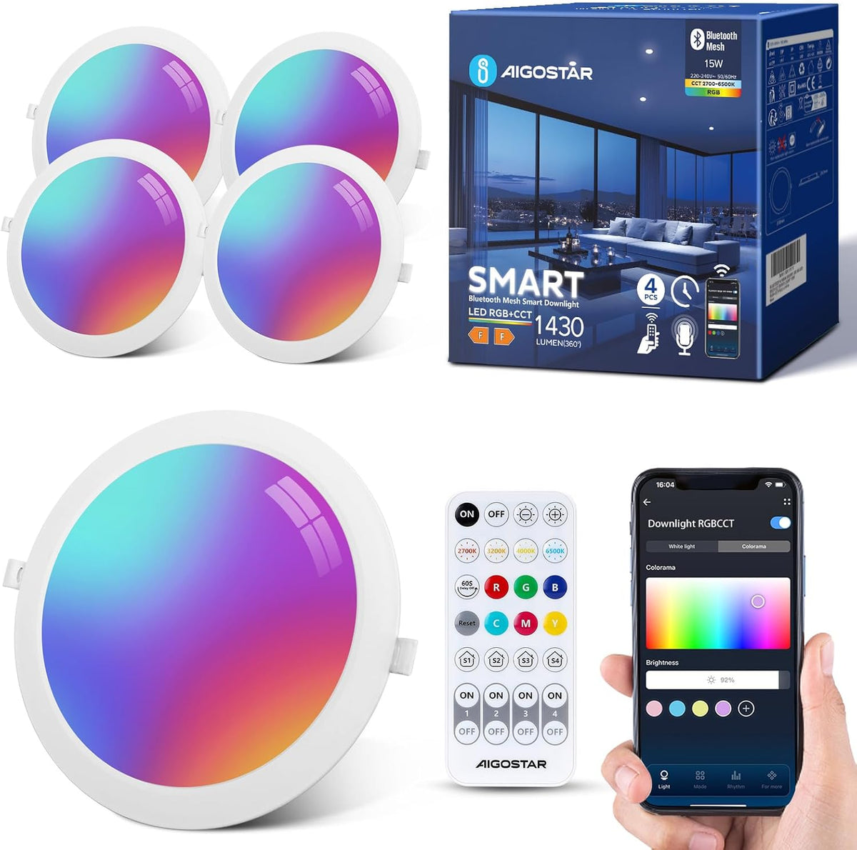 Inbouwspots - Spotjes inbouw - Dimbaar - 15W - 4 stuks - Aigostar