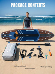 SOLAVERO Opblaasbaar stand-up paddleboard van 3,5 meter met zitje en accessoireset, 2-in-1 SUP, 250 kg, antislip EVA-dek, 14 D-ringen, camerabevestiging, geschikt voor alle niveaus voor meren en zee, visboard •