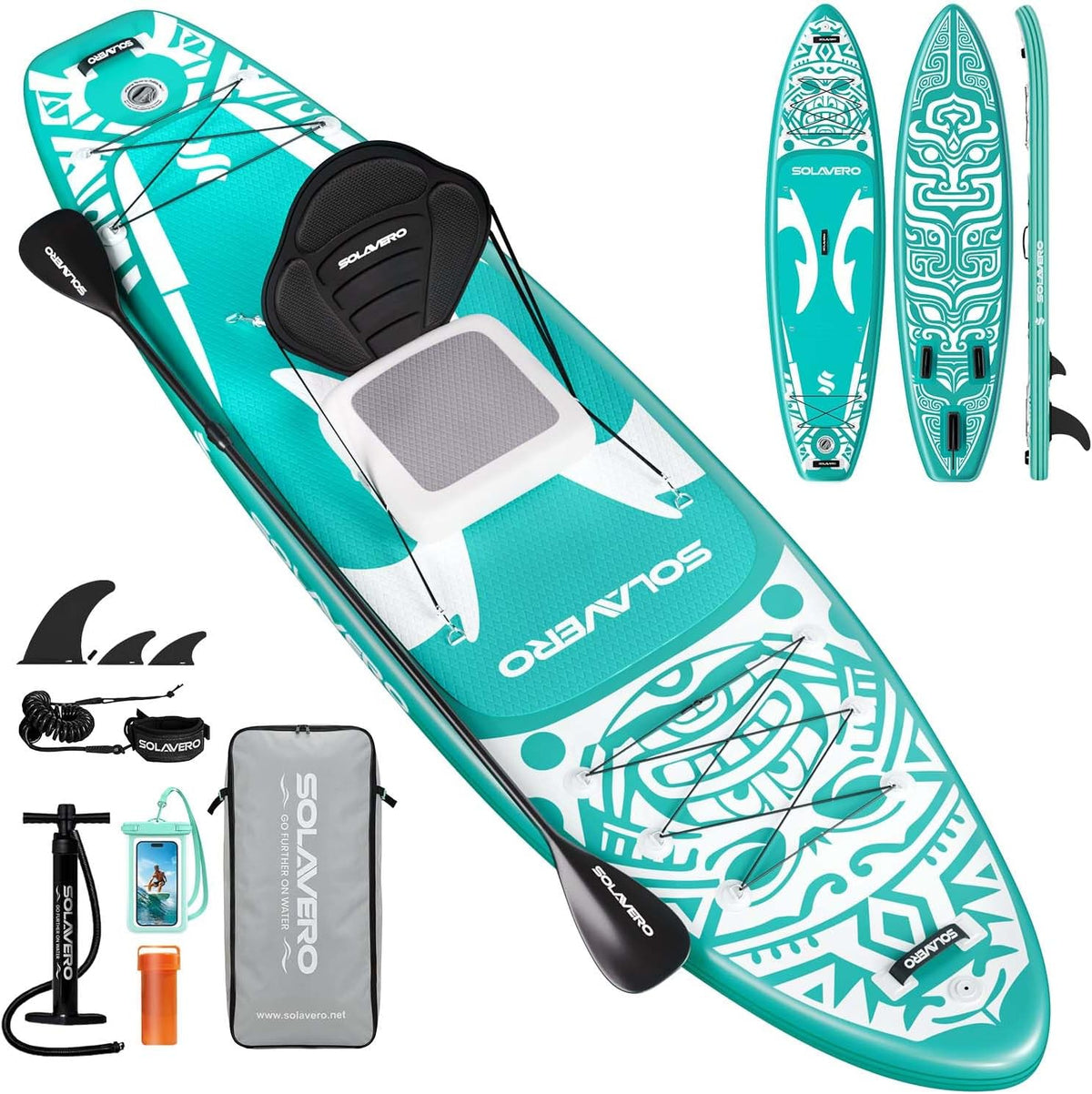 SOLAVERO 350cm, opblaasbaar stand-up paddleboard, met een draagvermogen 250kg, extra breed ontwerp van 89 cm, stabiel antislip dek, hoogwaardige