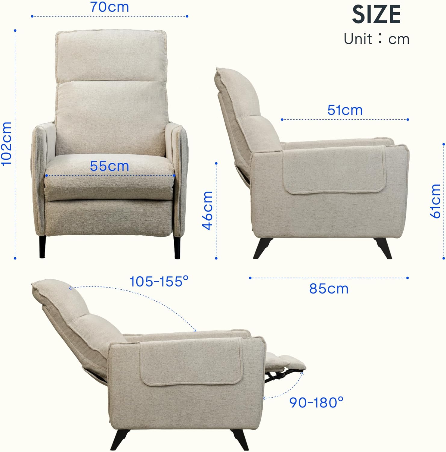 Fauteuil met armleuning - Relaxfauteuil - Relaxstoel - Beige - FLEXISPOT
