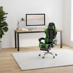 GTPLAYER Bureaustoel, gamingstoel, ergonomische gamerstoel met voetensteun, hoofdsteun, lendenkussen, gevoerd, draaistoel, zwart, groen