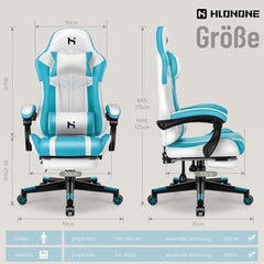 Ergonomische Bureaustoel -  Office Chair - Gamestoel - Volwassenen - Wit/Blauw - HLDIRECT - ZY04
