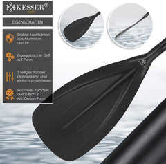 KESSER® Paddle - 3-delig voor kajak SUP stand-up paddling board, steekpeddel, verstelbare telescopische peddel, 165 cm - 215 cm aluminium voor stand-up peddel, kajakken, surfboard, boot, anti-slip