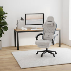GTPLAYER Gamingstoel, ergonomische gamingstoel, bureaustoel met stoffen oppervlak, veerzitkussen, verbindingsarmleuningen en voetensteun, grijs - LR002