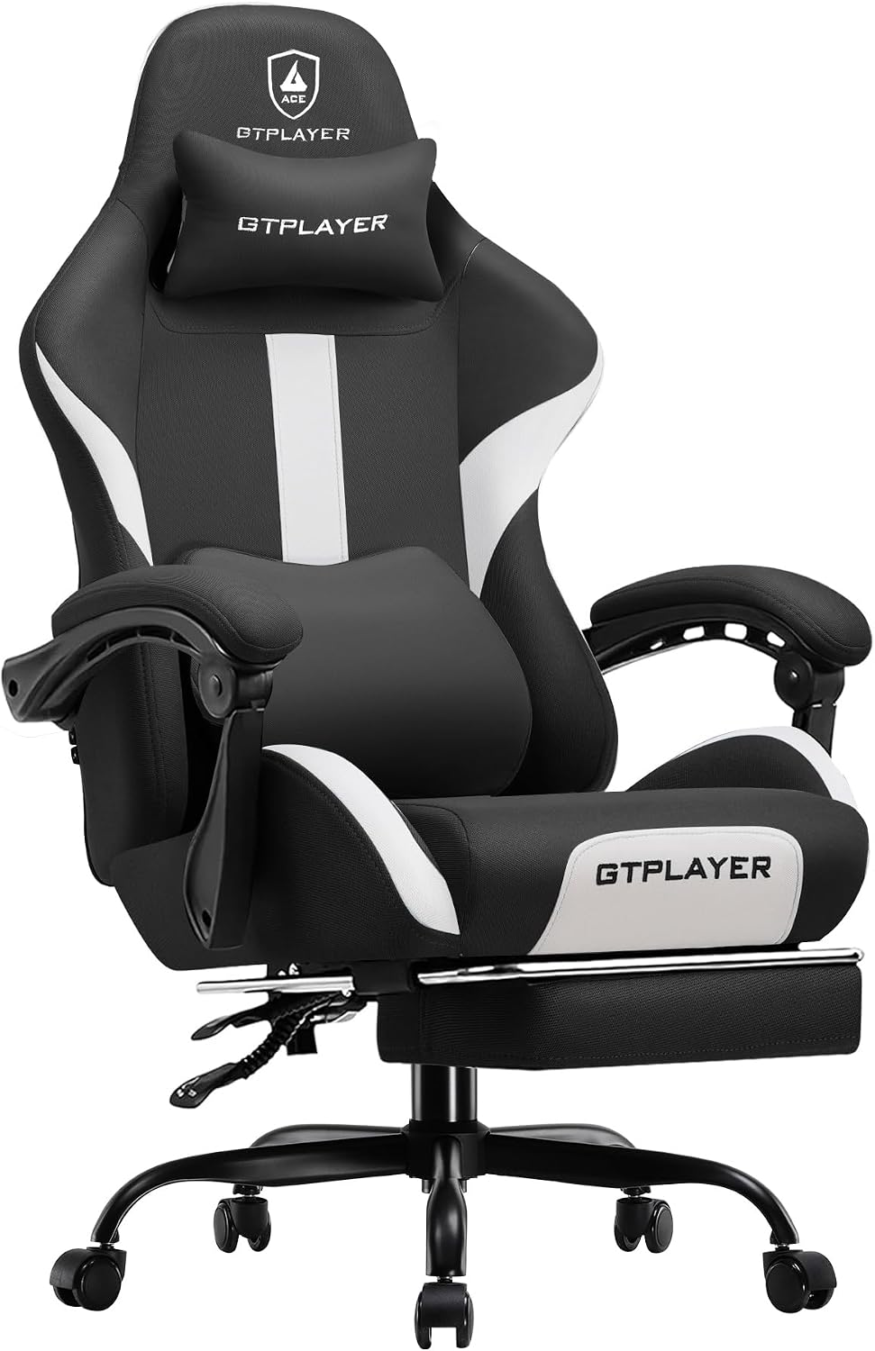 GTPLAYER Gamingstoel, gamerstoel, ademende bureaustoel van hoogwaardige stof, ergonomische pc-stoel, verstelbare en draaibare bureaustoel met voetensteun, zwart - GT905