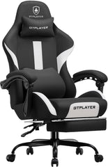 GTPLAYER Gamingstoel, gamerstoel, ademende bureaustoel van hoogwaardige stof, ergonomische pc-stoel, verstelbare en draaibare bureaustoel met voetensteun, zwart - GT905