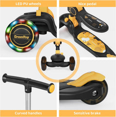 Kinderstep - 3 wielen - Kinder step jongens - LED Wielen - Verstelbaar - Zwart/Goud - BremToy