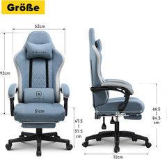 GTPLAYER Gamingstoel, ergonomische gamingstoel, bureaustoel met stoffen oppervlak, veerzitkussen, verbindingsarmleuningen en voetensteun, lichtblauw - LR002