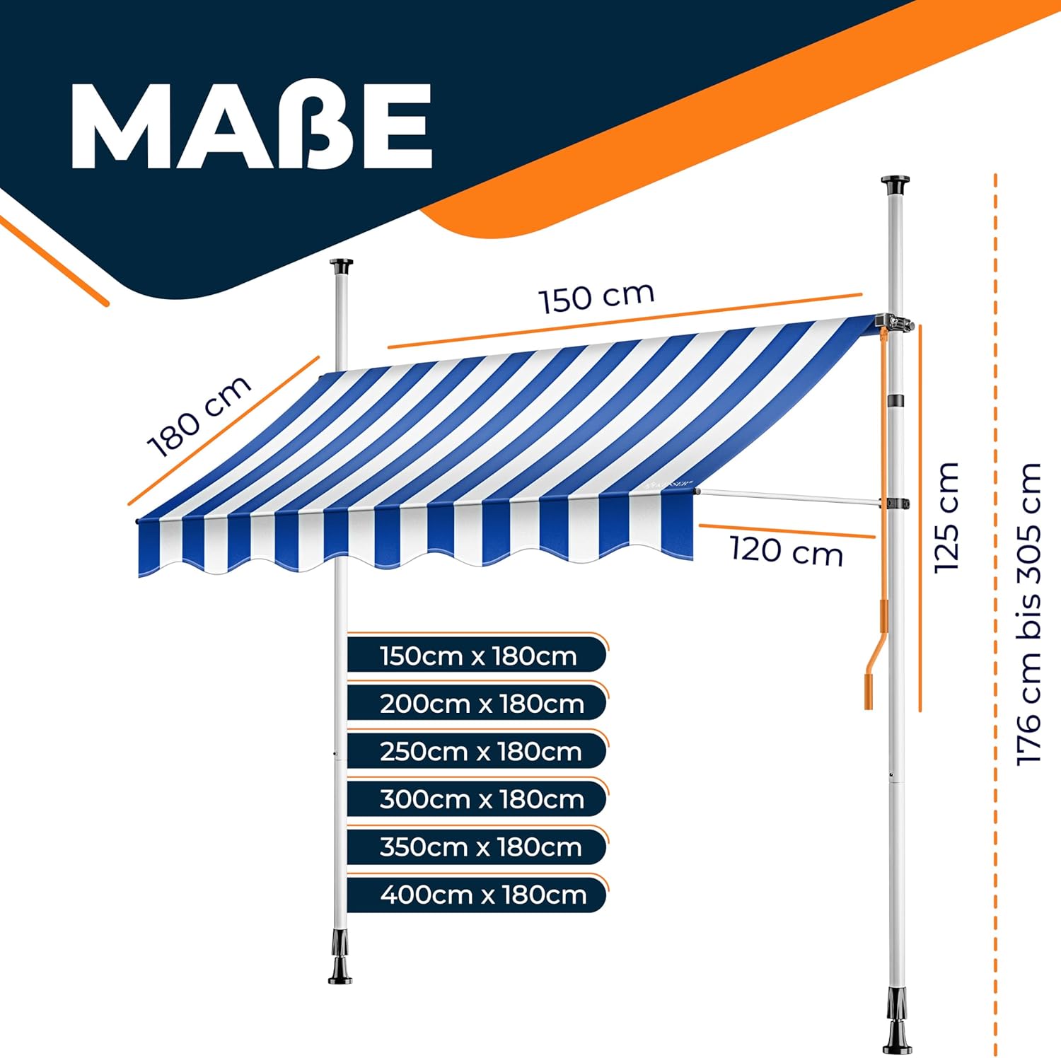 KESSER® Klemluifel - Balkonluifel zonder boren - 400cm - Verstelbaar - Blauw