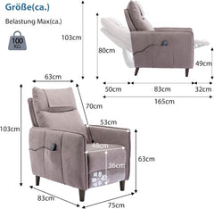 HPIV Relaxstoel met ligfunctie, vibratiemassagefunctie, lichte warmtefunctie, USB-aansluiting, massief houten voeten, verborgen voetensteun, televisiestoel, tv-stoel, massagestoel, ruststoel, bruin