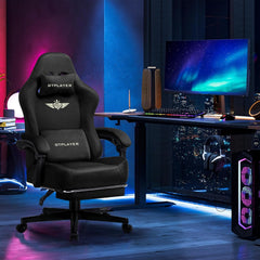 GTPLAYER Gamingstoel, ademende bureaustoel, ergonomisch, hoogwaardige stof, ergonomische pc-stoel, 160° verstelbare rugleuning en uittrekbare voetensteun, draagkracht 180 kg, zwart