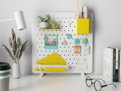Flexispot Gereedschapswand metalen gatenwand, gatenplaat metaal, met dikte ca. 1,2 mm, gatenwand voor werkplaatsen en werkbanken, desktopgeheugen, knutsel- en decoratieve artikelen (klein: 37x37cm wit)