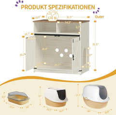 Hzuaneri Kattenbakkast, 80 x 48 x 80 cm, verborgen kattenkast met opbergruimte, kattenkast van hout, kattenhuis in landelijke stijl, tv-kast bijzettafel, vintage bruin-wit CB89414X