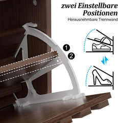UEV Schoenenkast met 3 kleppen hout, schoenenrek smal, met kantelbeveiliging en verstelbare scheidingswanden (donkerbruin)