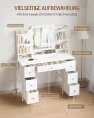 Hzuaneri Make-uptafel met ledverlichting, make-uptafel met grote HD-spiegel, 7 laden en 6 opbergvakken, slaapkamer make-uptafel, modern wit DT42303XEU