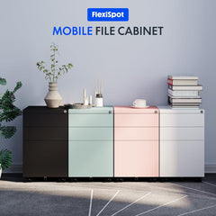 FLEXISPOT Rolcontainer, kleine kast met 3 laden, mobiele archiefkast met wielen, afsluitbare bureaukast voor kantoor en thuiskantoor, anti-kantel, 44 x 37 x 60 cm, wit