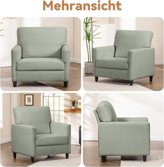 COMHOMA Relaxstoel, televisiestoel, loungestoel, stoel, woonkamer, enkele bank voor slaapkamer, leeshoek, zijstoel met zacht traagschuim, loungestoel, linnen bekleding, groen - CH8138