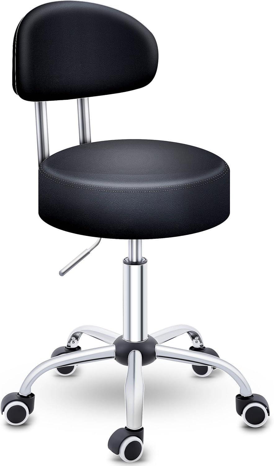 Zadelkruk - Kruk op wielen - Rolkruk - Draaikruk - Met rugleuning - Zwart - TRESKO