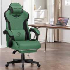 GTPLAYER Gamingstoel, ergonomische gamerstoel van stof, met lendensteun, pc-stoel met verbrede rugleuning, belastbaar tot 150 kg, groen