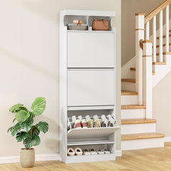Hzuaneri Schoenenkast, schoenenopslag, houten schoenenrek, open vak, scheidingswand verstelbaar, 18-21 paar, grote capaciteit voor hal, garderobe, 3 kleppen (60B cm), wit SR63103X