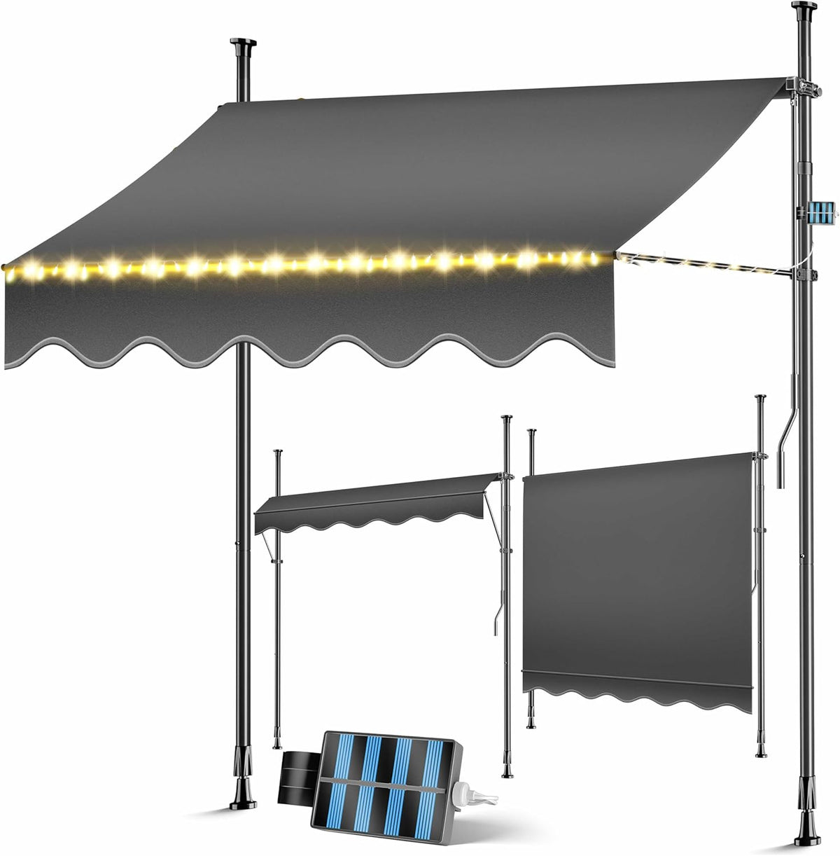 KESSER® Klemluifel - Balkonluifel zonder boren - 150cm - Verstelbaar - Antraciet