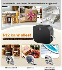Phomemo P12 labelprinter: Bluetooth labelapparaat, zelfklevend voor keuken, kruidenpotjes, voorraadblikjes, kleding, waterdicht, huishoudorganisatie, cadeau voor huisvrouwen en ouders