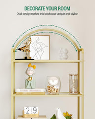 Hzuaneri Plank, boekenkast van gehard glas, slank rek voor slaapkamer, badkamer, thuiskantoor, stalen frame, 6 planken, goud BC21699G