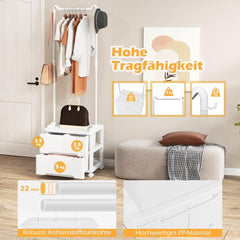 COSTWAY Kledingrek met 3 laden, oprolbare kapstok met haken aan de zijkant en kledingstang, vrijstaande kaphouder, wit, voor slaapkamer, woonkamer, 46 x 38 x 157 cm