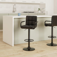 Barkrukken set van 2 - Barstoel met rugleuning - Barkruk - Barstoelen - Zwart - Huracan