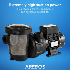 Arebos Zwembadpomp, 600 W, filterpomp, circulatiepomp, geluidsarm, tot 15.900 l/u •