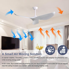 Sofucor Plafondventilator 132cm, met 3 ABS-bladen, zonder verlichting, inclusief afstandsbediening, ultrastille, omkeerbare DC-motor, 6 snelheden voor binnen en buiten, witte verlengstang en natuurlijke kleur (wit).