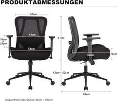 Ergonomische Bureaustoel -  Office Chair - Gamestoel - Volwassenen - Zwart - UEV