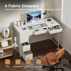 HLDIRECT Computer Bureau met 6 lades, stof, 120 x 50 cm, computerbureau met opbergruimte, computerbureau voor thuiskantoren, slaapkamers, woonkamers, wit