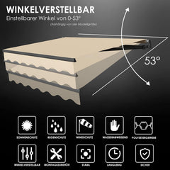 KESSER® Luifel met scharnierarm, zonnescherm, 300 x 250 cm, terrasluifel, klemluifel, zonneluifel, incl. wandhouder, balkonluifel, waterafstotend aluminium/polyester, beige