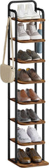 Hzuaneri SR04301B Verticaal schoenenrek, 8 verdiepingen, schoenentoren voor kleine ruimtes, vrijstaand, verstelbaar, ruimtebesparend, bruin en zwart
