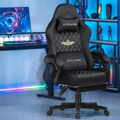 GTPLAYER Gaming stoel, stof, gamingstoel, ergonomische bureaustoel, pc-stoel, 150 kg belastbaarheid, verstelbare en draaibare bureaustoel met verenzitkussen en voetensteun, zwart - GT830