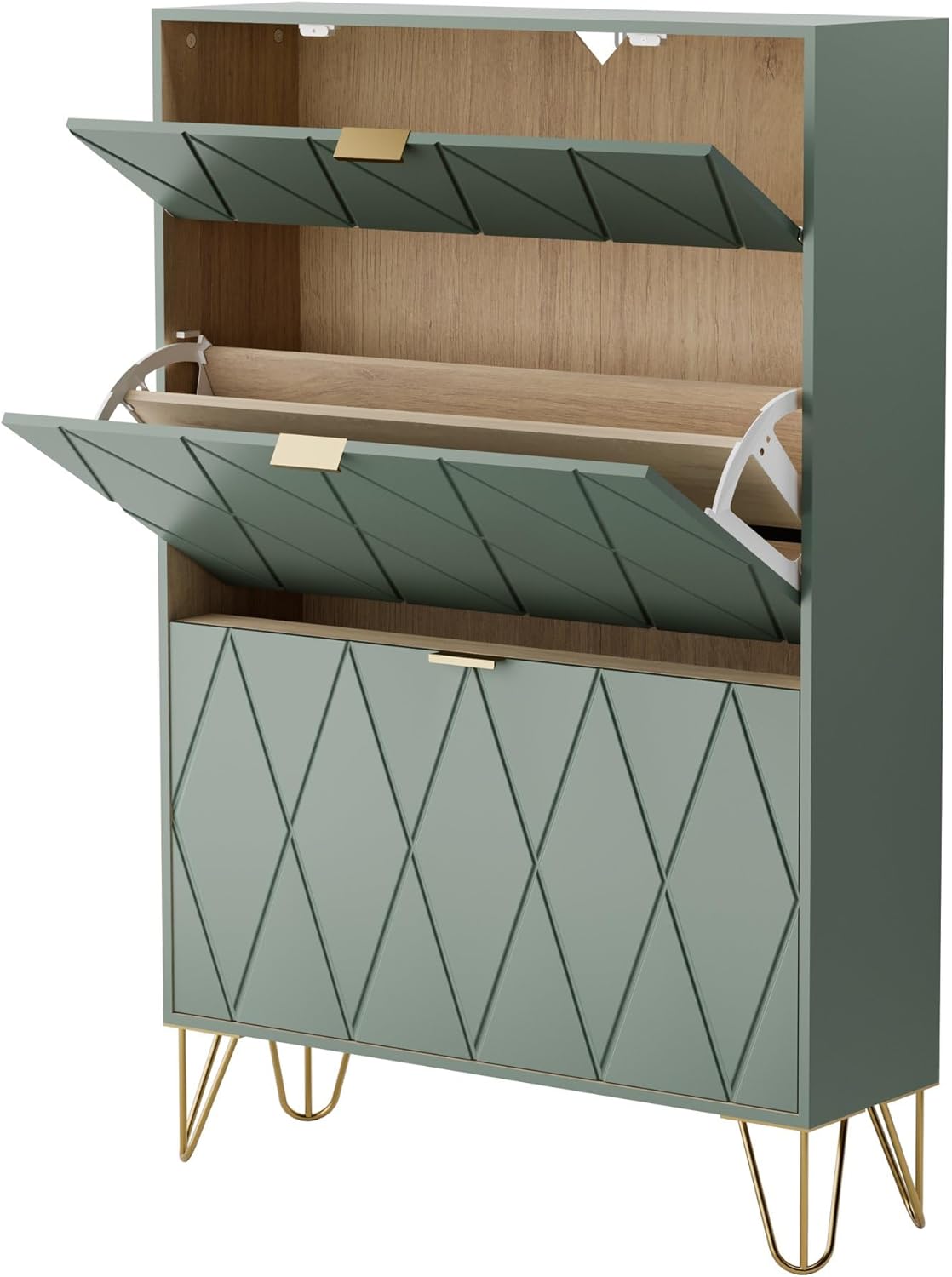 UEV Schoenenkast met 2 kleppen, 80 x 24 x 120 cm voor 16 paar schoenen, schoenenkast, smal, schoenenrek, schoenenkast in de hal, ruimtebesparend, groen