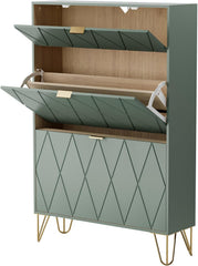 UEV Schoenenkast met 2 kleppen, 80 x 24 x 120 cm voor 16 paar schoenen, schoenenkast, smal, schoenenrek, schoenenkast in de hal, ruimtebesparend, groen