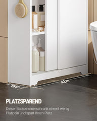 Hzuaneri Badkamerkast, niskast, ruimtebesparende badkamerkast met toiletpapierhouder en haken, schuifdeur, verstelbaar rek, voor de badkamer, 20 x 60 x 80 cm, wit BC62813X