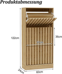 UEV Schoenenkast met 3 kleppen hout, schoenenrek smal (natuur)
