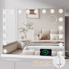 Dripex Hollywood Make-upspiegel met verlichting, make-upspiegel met 18 lampen en 3 kleurtemperatuurverlichting, make-upspiegel met touch-bediening, 80 x 60 cm, wit, opstelling of wandmontage